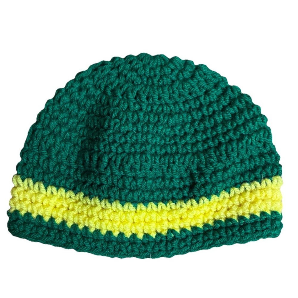 Beanie Hat Women's Green Yellow‎ Crochet Handmade One Size NEW